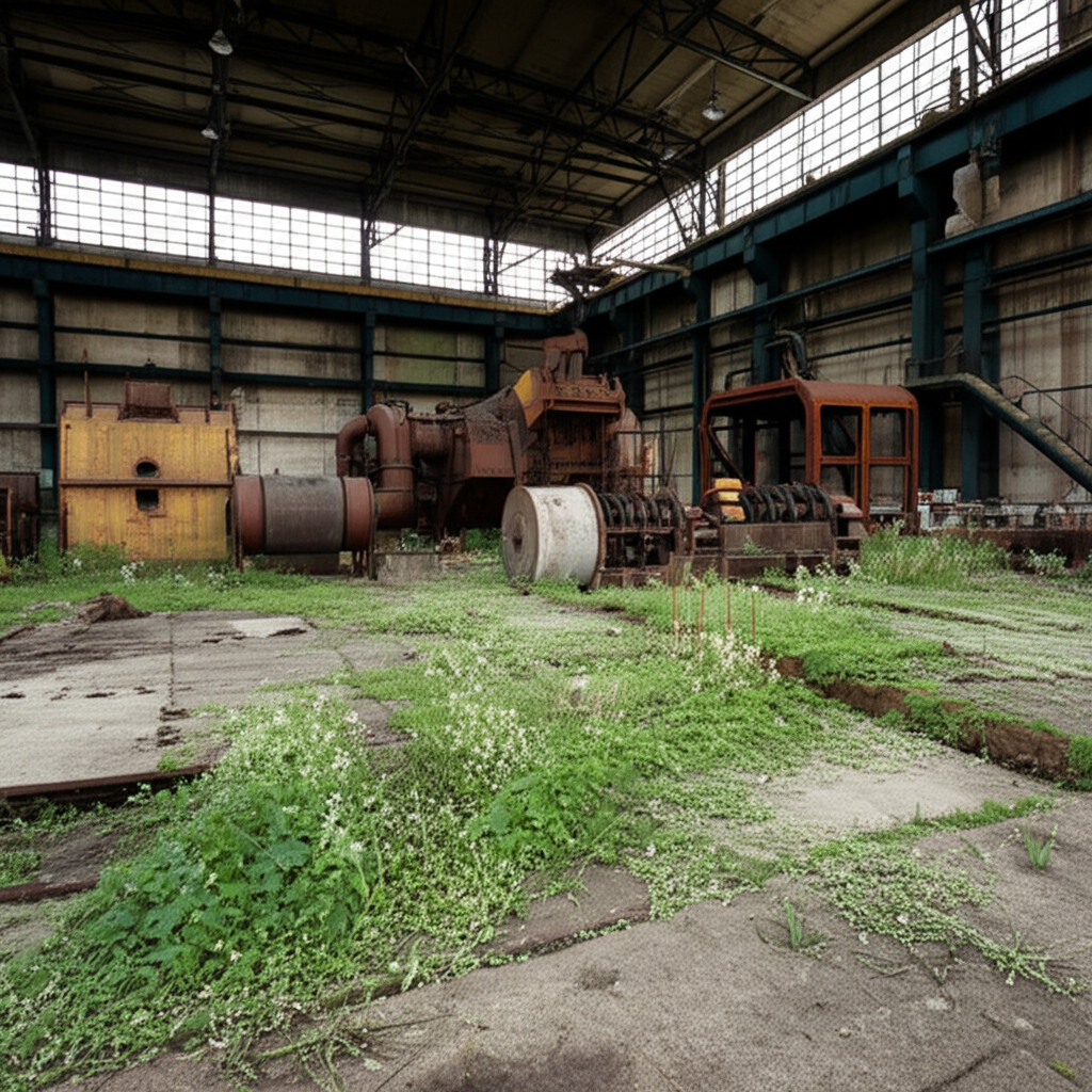 A deserted factory symbolizing economic downturn.