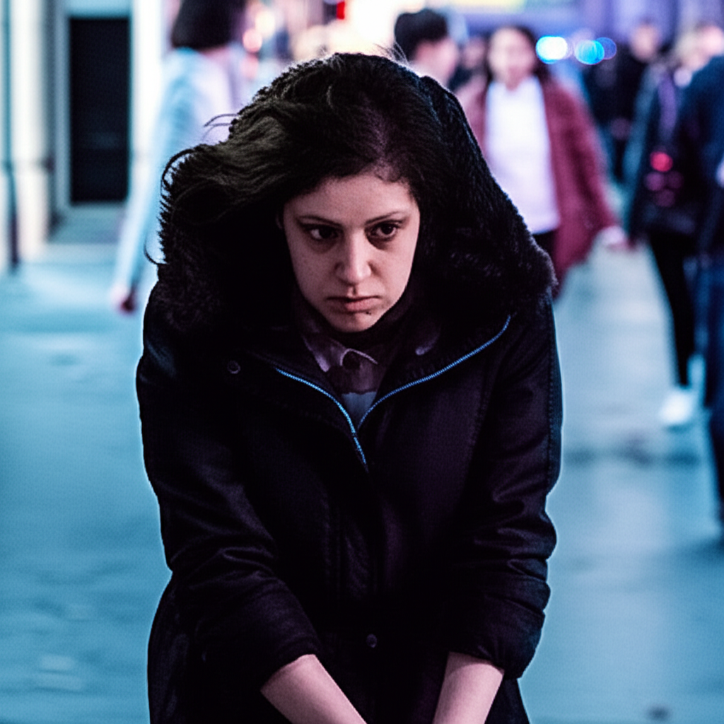 Yoğun bir sokakta yürürken yorgun ve bunalmış görünen bir kişinin fotoğrafı.