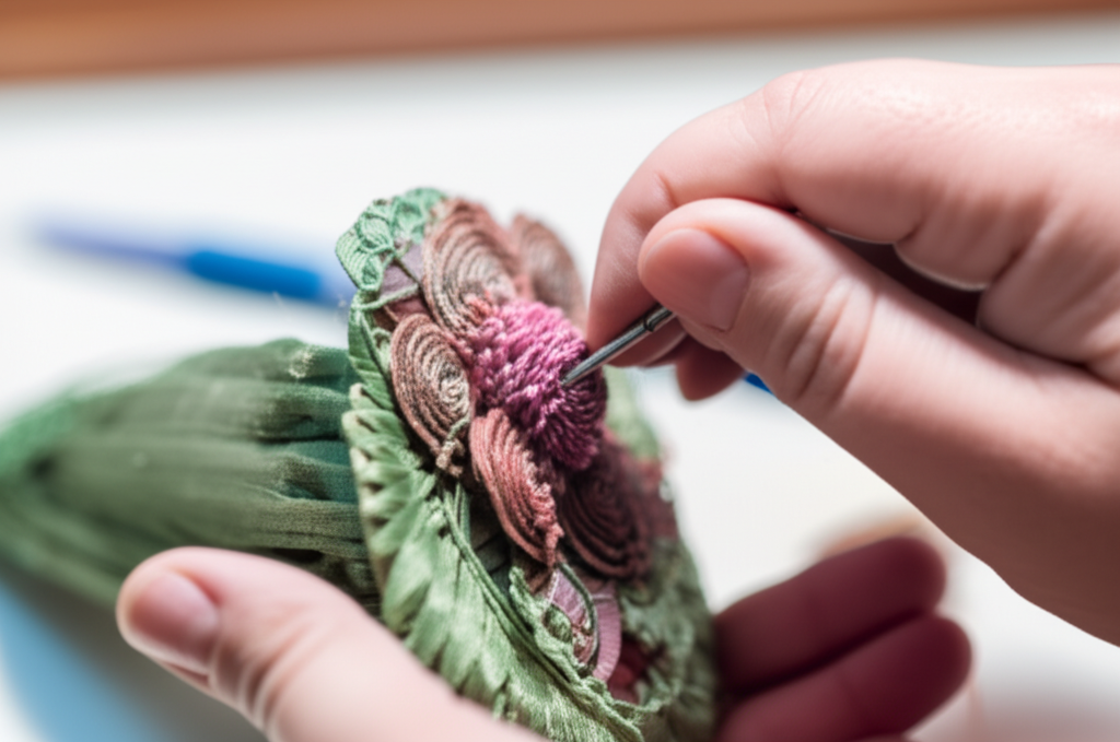 Close-up of hands crafting a handmade item.