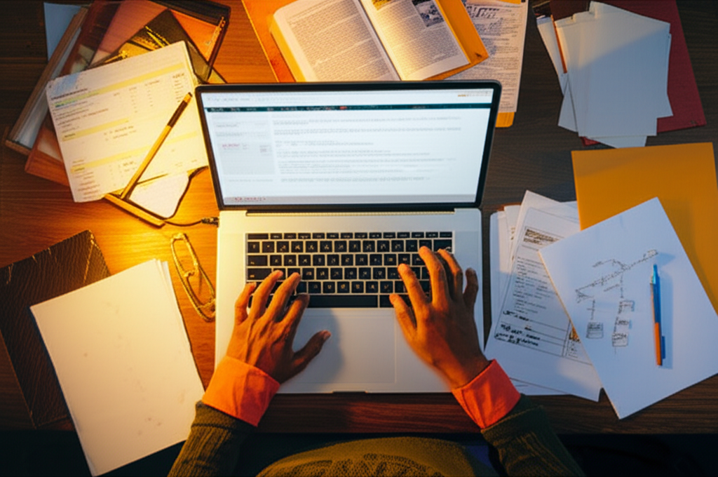 A person working productively on a laptop.